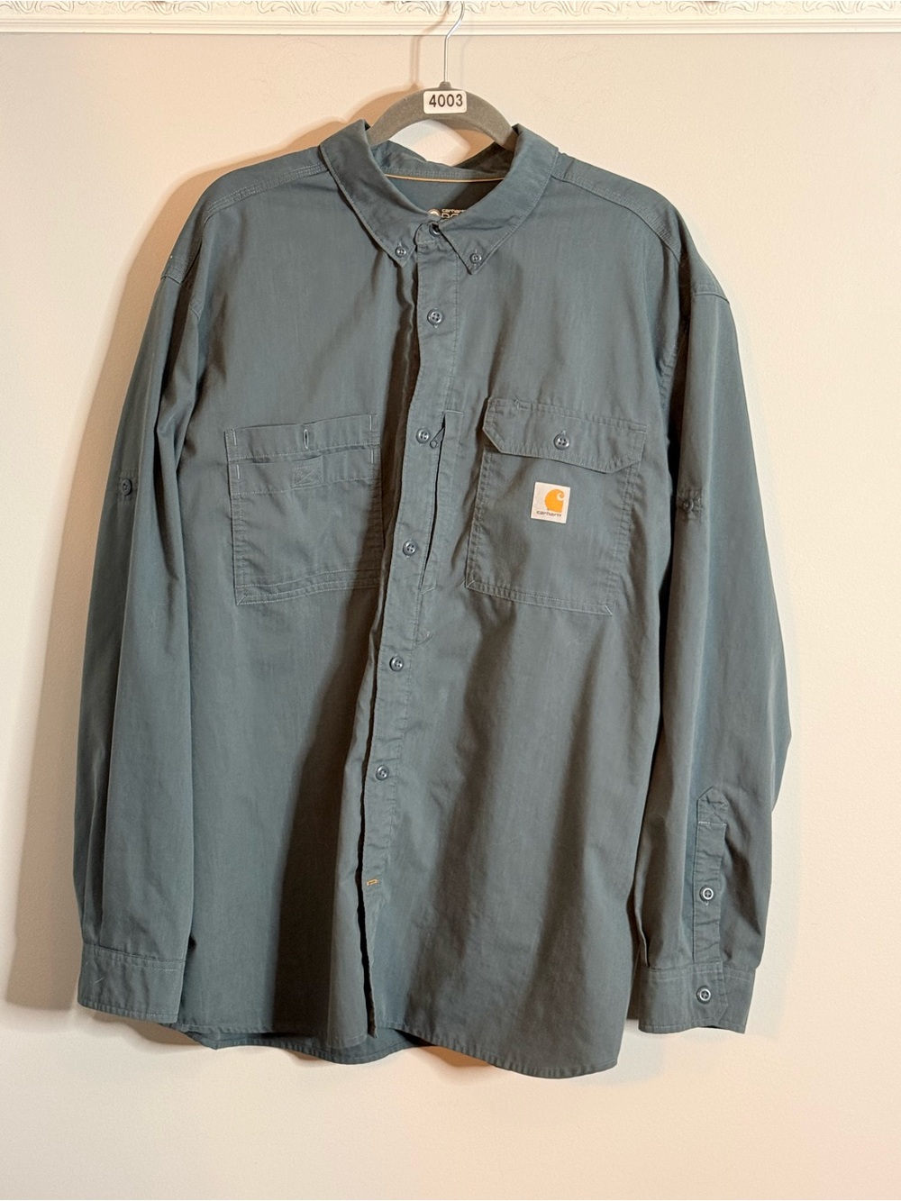 Carhartt Men’s Long-Sleeve Work Shirt in Slate Green